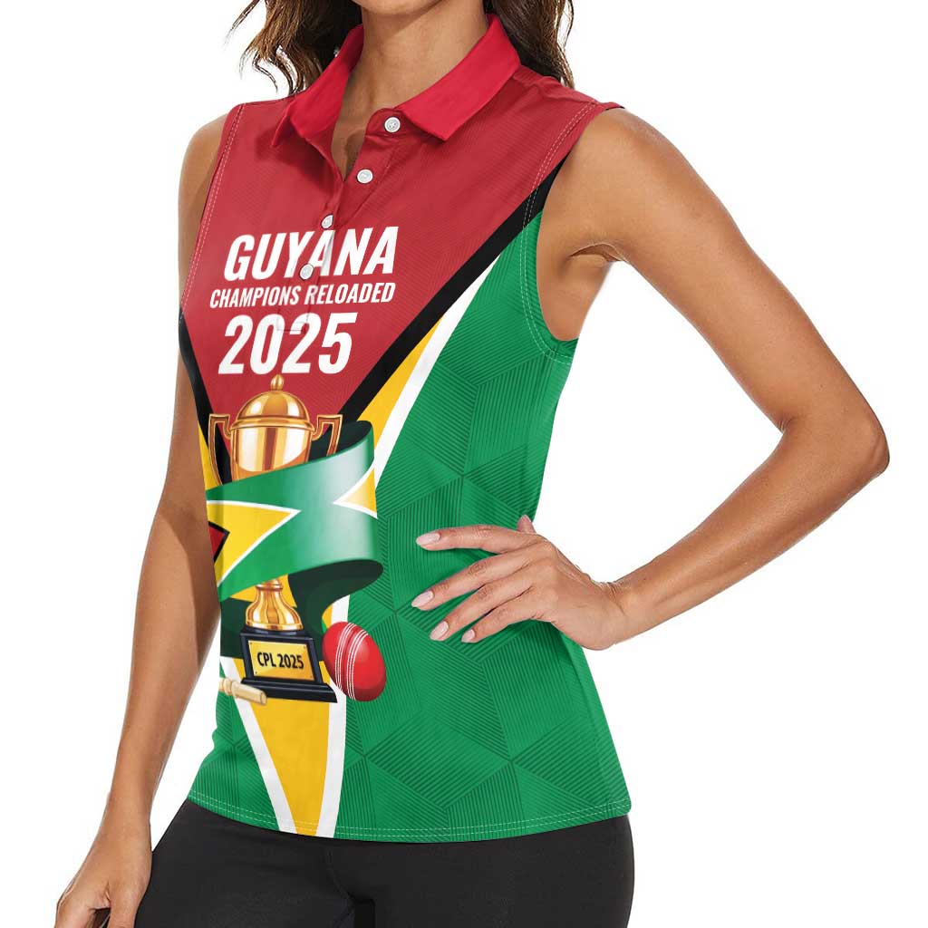 Custom Guyana Champions Reloaded 2025 Women Sleeveless Polo Shirt Caribbean Cricket Supporter Amazon Warriors - Wonder Print Shop