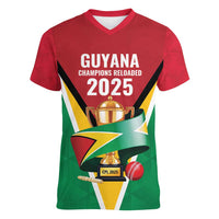 Custom Guyana Champions Reloaded 2025 Women V-Neck T-Shirt Caribbean Cricket Supporter Amazon Warriors - Wonder Print Shop
