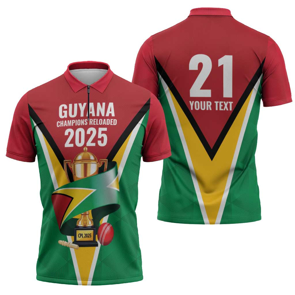 Custom Guyana Champions Reloaded 2025 Zipper Polo Shirt Caribbean Cricket Supporter Amazon Warriors - Wonder Print Shop