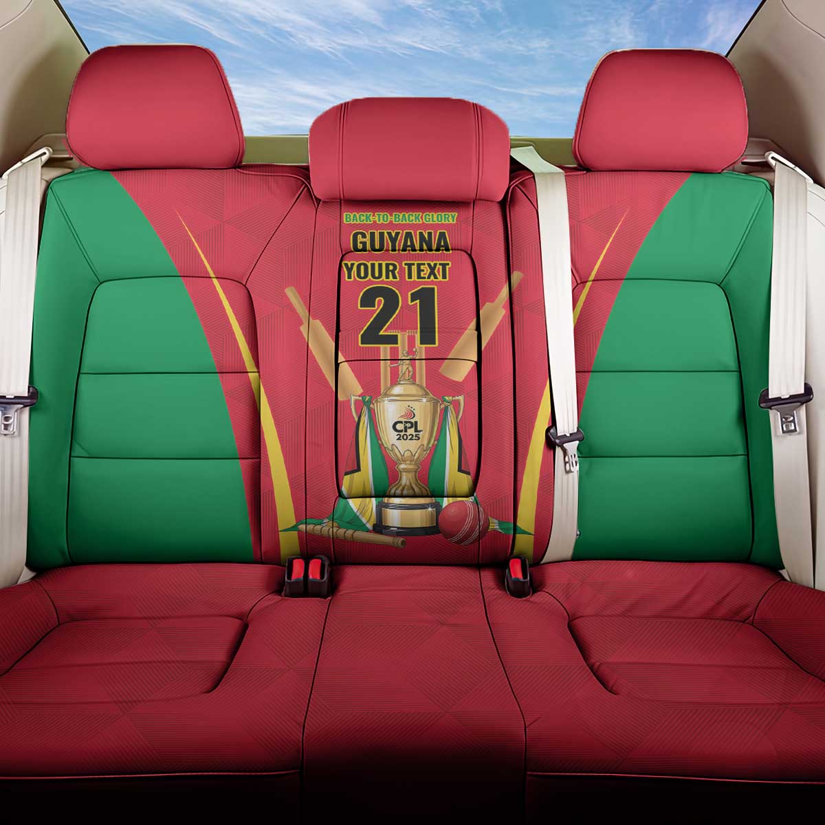 Custom Guyana Victory Run 2025 Back Car Seat Cover Caribbean Cricket Supporter Amazon Warriors - Wonder Print Shop