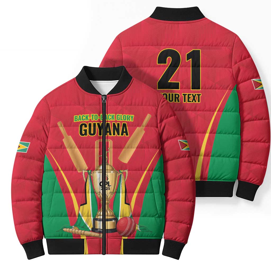 Custom Guyana Victory Run 2025 Bomber Puffer Jacket Caribbean Cricket Supporter Amazon Warriors - Wonder Print Shop