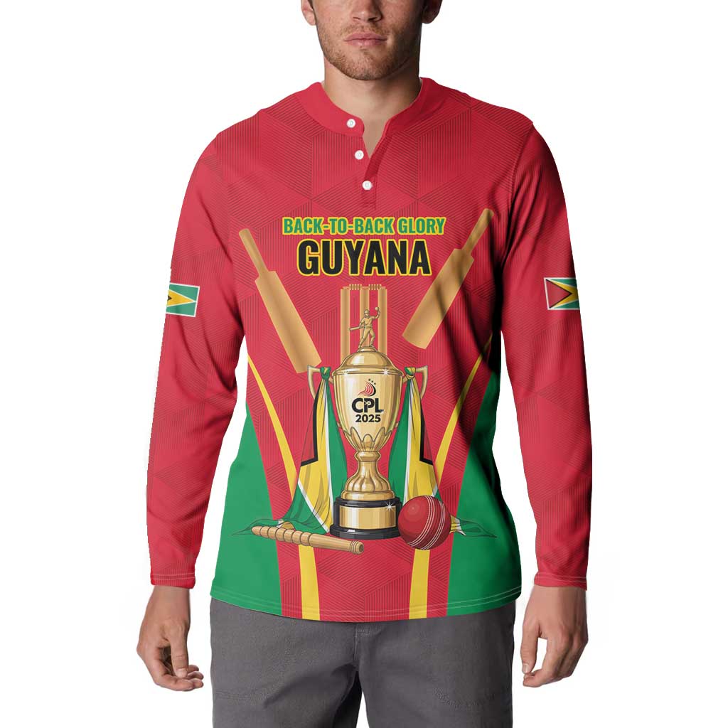Custom Guyana Victory Run 2025 Button Sweatshirt Caribbean Cricket Supporter Amazon Warriors - Wonder Print Shop