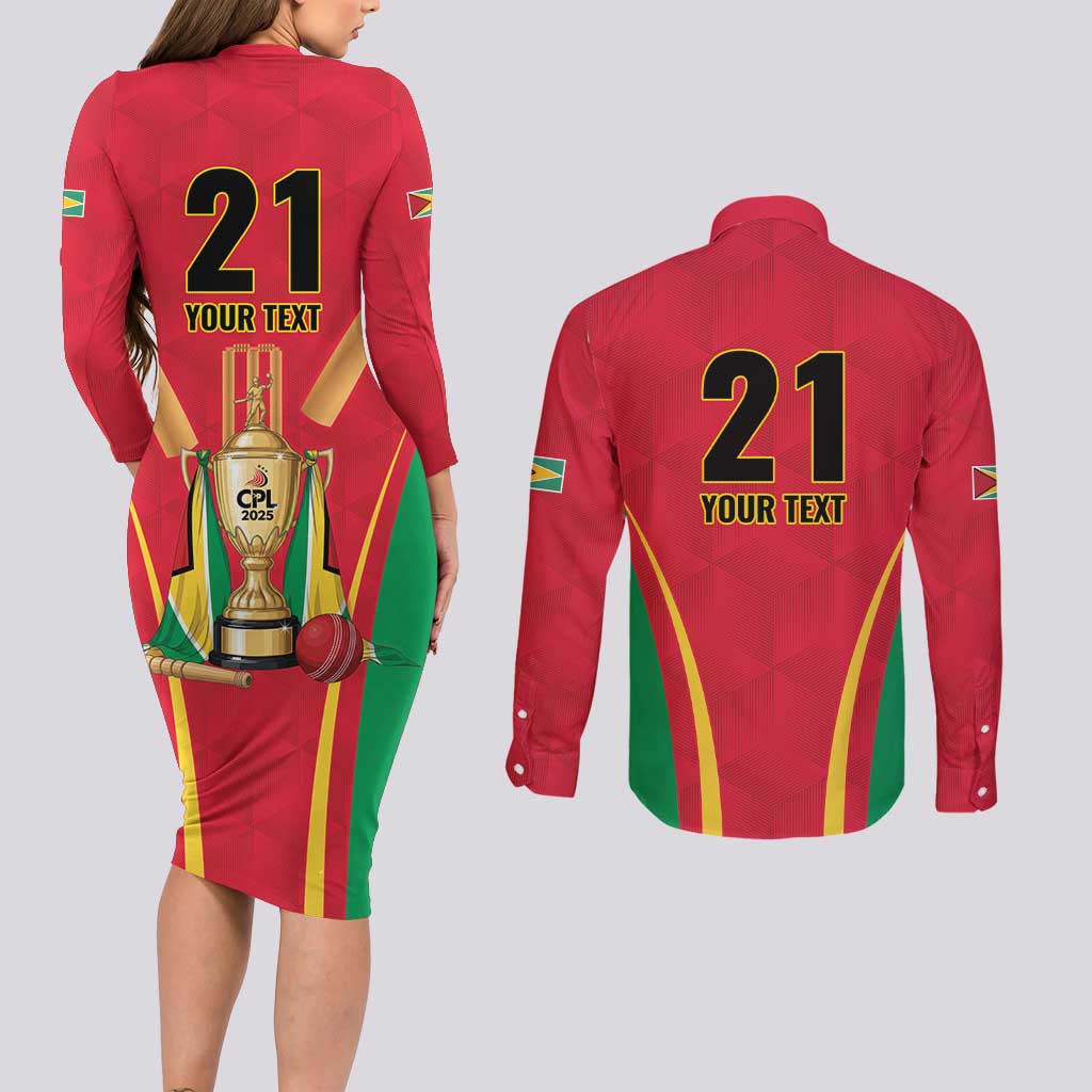 Custom Guyana Victory Run 2025 Couples Matching Long Sleeve Bodycon Dress and Long Sleeve Button Shirt Caribbean Cricket Supporter Amazon Warriors - Wonder Print Shop