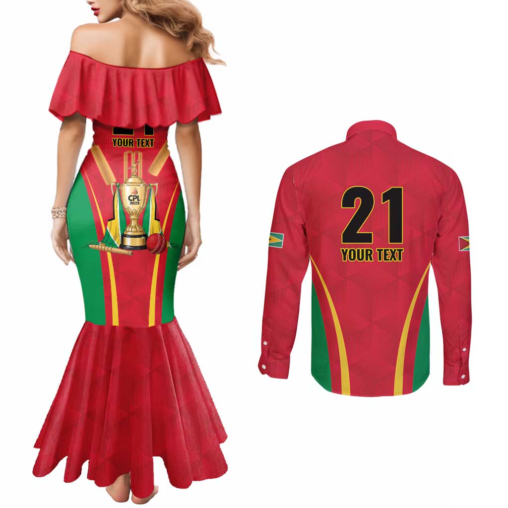 Custom Guyana Victory Run 2025 Couples Matching Mermaid Dress and Long Sleeve Button Shirt Caribbean Cricket Supporter Amazon Warriors - Wonder Print Shop