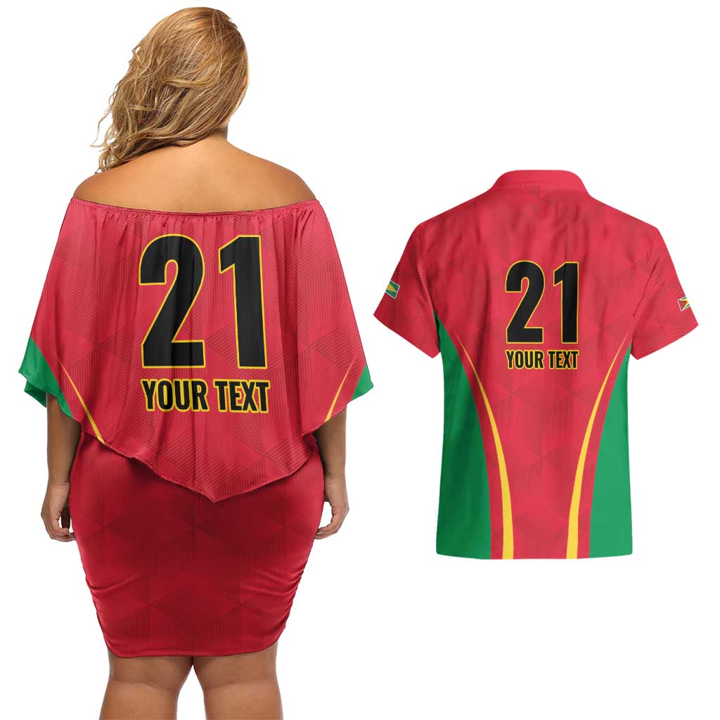 Custom Guyana Victory Run 2025 Couples Matching Off Shoulder Short Dress and Hawaiian Shirt Caribbean Cricket Supporter Amazon Warriors - Wonder Print Shop