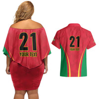 Custom Guyana Victory Run 2025 Couples Matching Off Shoulder Short Dress and Hawaiian Shirt Caribbean Cricket Supporter Amazon Warriors - Wonder Print Shop