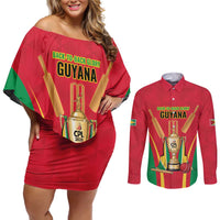 Custom Guyana Victory Run 2025 Couples Matching Off Shoulder Short Dress and Long Sleeve Button Shirt Caribbean Cricket Supporter Amazon Warriors - Wonder Print Shop