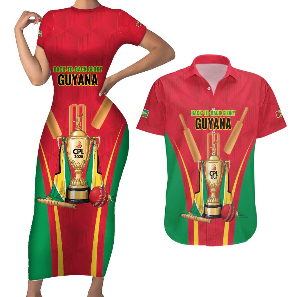 Custom Guyana Victory Run 2025 Couples Matching Short Sleeve Bodycon Dress and Hawaiian Shirt Caribbean Cricket Supporter Amazon Warriors - Wonder Print Shop