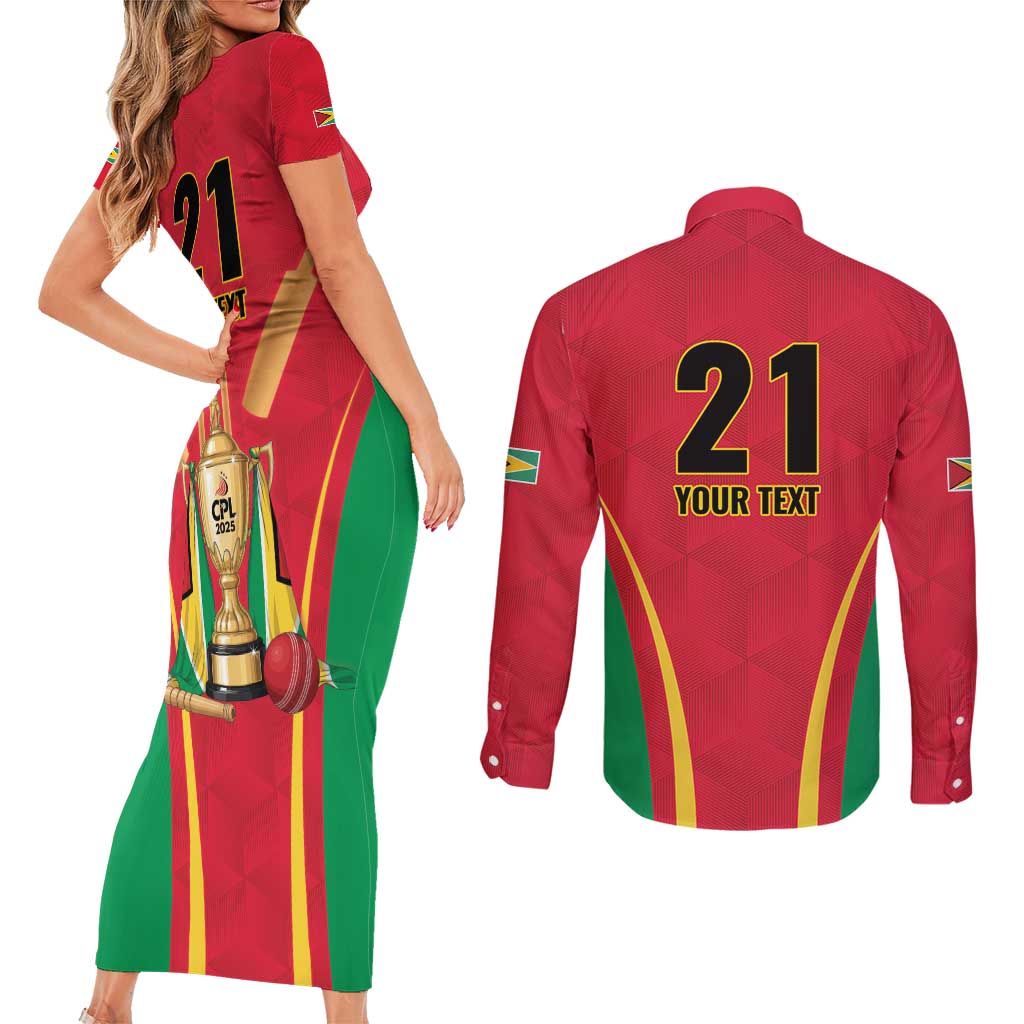 Custom Guyana Victory Run 2025 Couples Matching Short Sleeve Bodycon Dress and Long Sleeve Button Shirt Caribbean Cricket Supporter Amazon Warriors - Wonder Print Shop