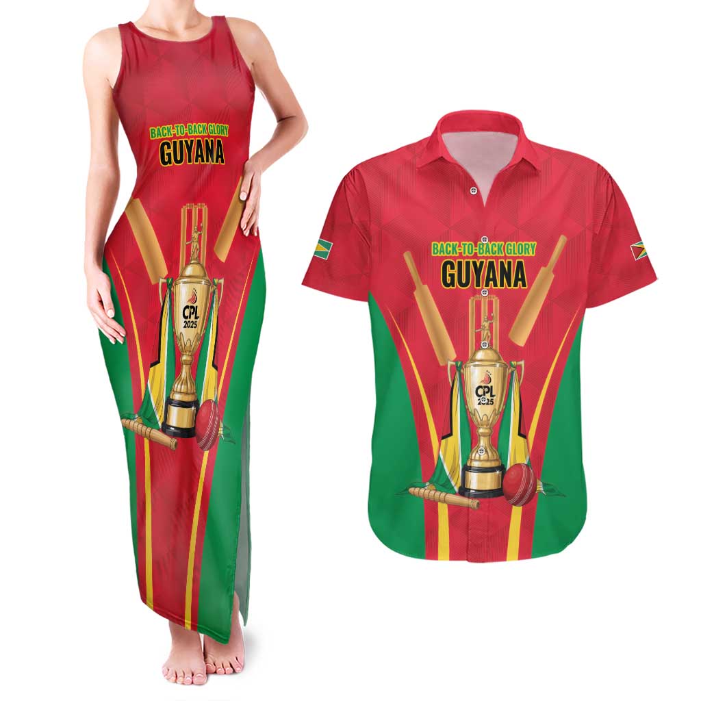 Custom Guyana Victory Run 2025 Couples Matching Tank Maxi Dress and Hawaiian Shirt Caribbean Cricket Supporter Amazon Warriors - Wonder Print Shop