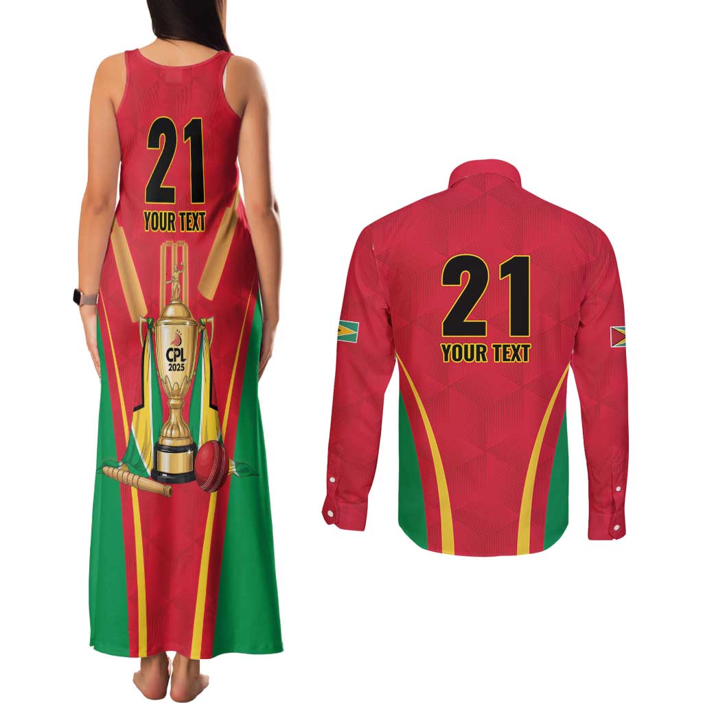Custom Guyana Victory Run 2025 Couples Matching Tank Maxi Dress and Long Sleeve Button Shirt Caribbean Cricket Supporter Amazon Warriors - Wonder Print Shop
