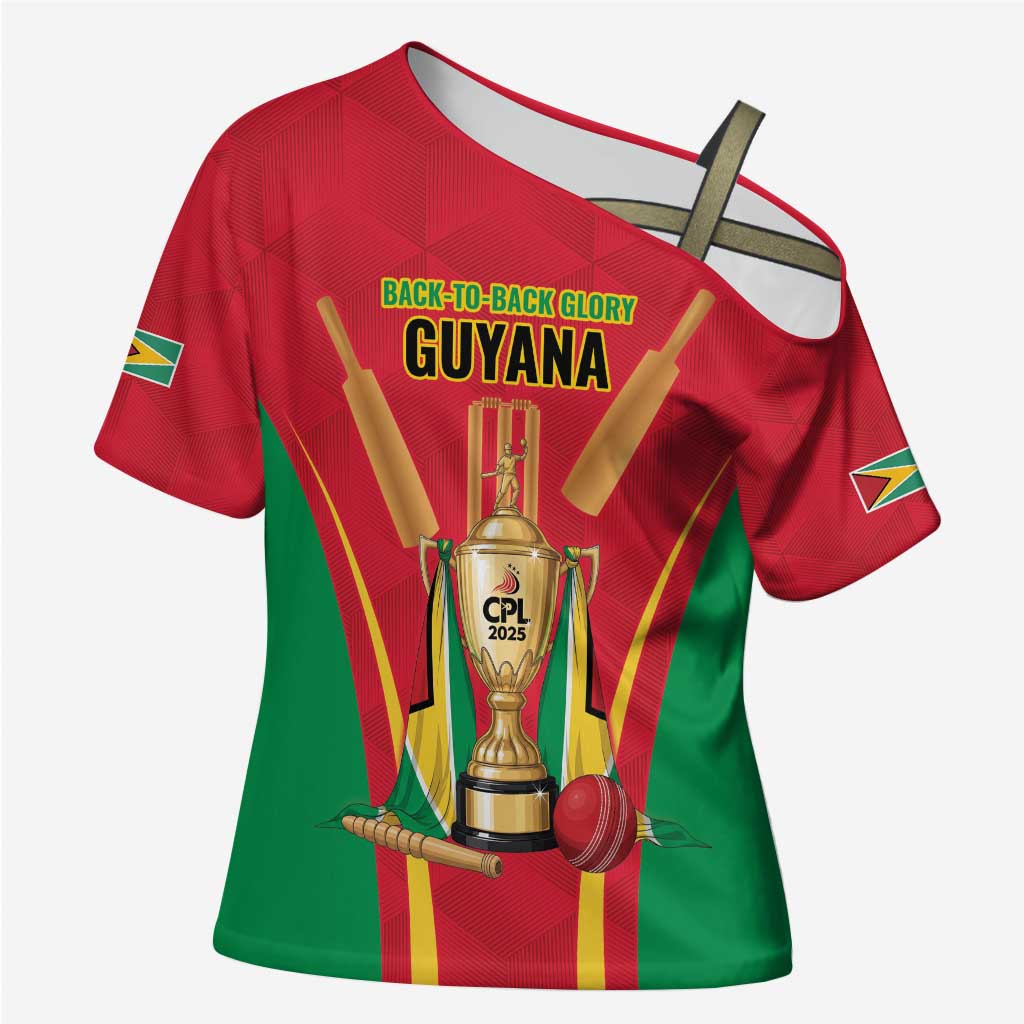 Custom Guyana Victory Run 2025 Cross Shoulder Shirt Caribbean Cricket Supporter Amazon Warriors - Wonder Print Shop