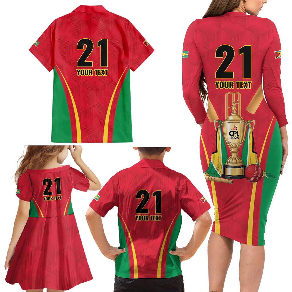 Custom Guyana Victory Run 2025 Family Matching Long Sleeve Bodycon Dress and Hawaiian Shirt Caribbean Cricket Supporter Amazon Warriors - Wonder Print Shop