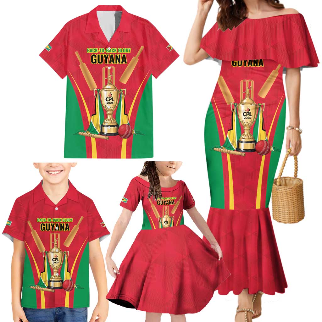 Custom Guyana Victory Run 2025 Family Matching Mermaid Dress and Hawaiian Shirt Caribbean Cricket Supporter Amazon Warriors - Wonder Print Shop
