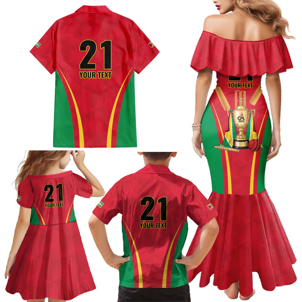 Custom Guyana Victory Run 2025 Family Matching Mermaid Dress and Hawaiian Shirt Caribbean Cricket Supporter Amazon Warriors - Wonder Print Shop