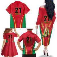 Custom Guyana Victory Run 2025 Family Matching Off The Shoulder Long Sleeve Dress and Hawaiian Shirt Caribbean Cricket Supporter Amazon Warriors - Wonder Print Shop