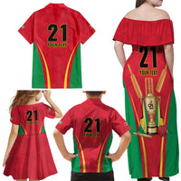 Custom Guyana Victory Run 2025 Family Matching Off Shoulder Maxi Dress and Hawaiian Shirt Caribbean Cricket Supporter Amazon Warriors - Wonder Print Shop
