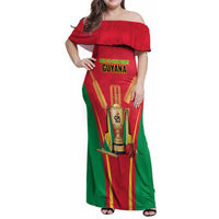 Custom Guyana Victory Run 2025 Family Matching Off Shoulder Maxi Dress and Hawaiian Shirt Caribbean Cricket Supporter Amazon Warriors - Wonder Print Shop