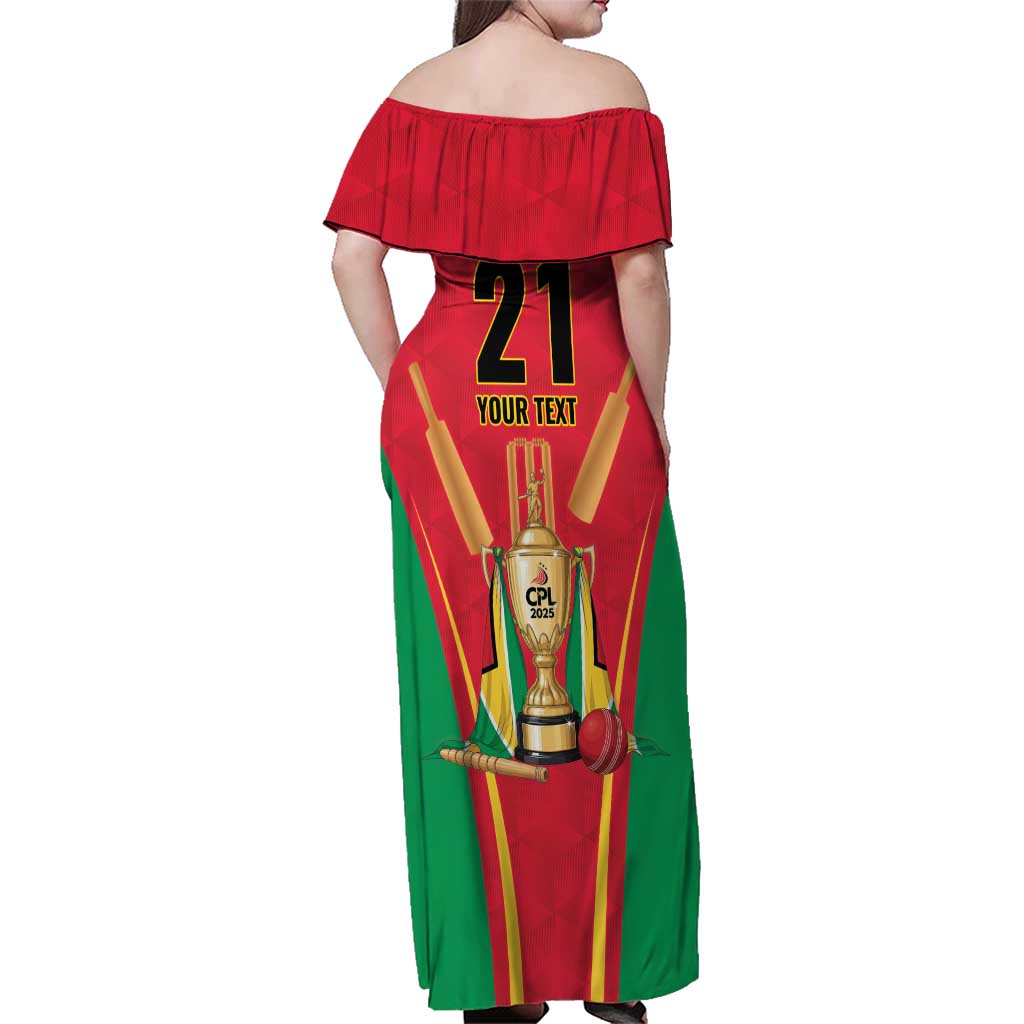 Custom Guyana Victory Run 2025 Family Matching Off Shoulder Maxi Dress and Hawaiian Shirt Caribbean Cricket Supporter Amazon Warriors - Wonder Print Shop