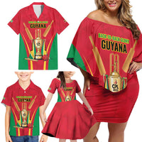 Custom Guyana Victory Run 2025 Family Matching Off Shoulder Short Dress and Hawaiian Shirt Caribbean Cricket Supporter Amazon Warriors - Wonder Print Shop
