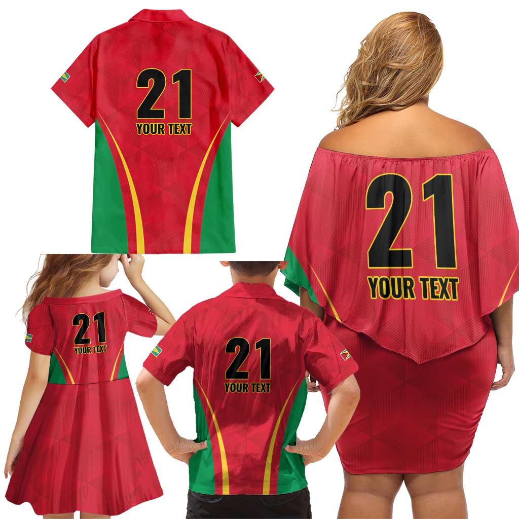 Custom Guyana Victory Run 2025 Family Matching Off Shoulder Short Dress and Hawaiian Shirt Caribbean Cricket Supporter Amazon Warriors - Wonder Print Shop