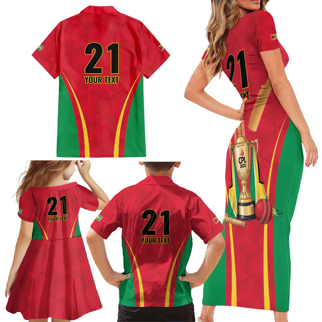 Custom Guyana Victory Run 2025 Family Matching Short Sleeve Bodycon Dress and Hawaiian Shirt Caribbean Cricket Supporter Amazon Warriors - Wonder Print Shop