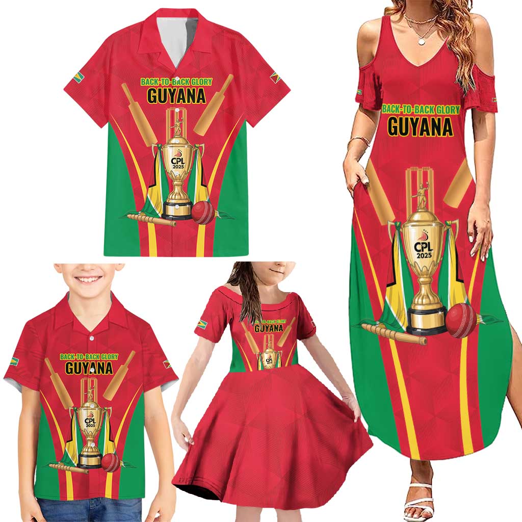 Custom Guyana Victory Run 2025 Family Matching Summer Maxi Dress and Hawaiian Shirt Caribbean Cricket Supporter Amazon Warriors - Wonder Print Shop
