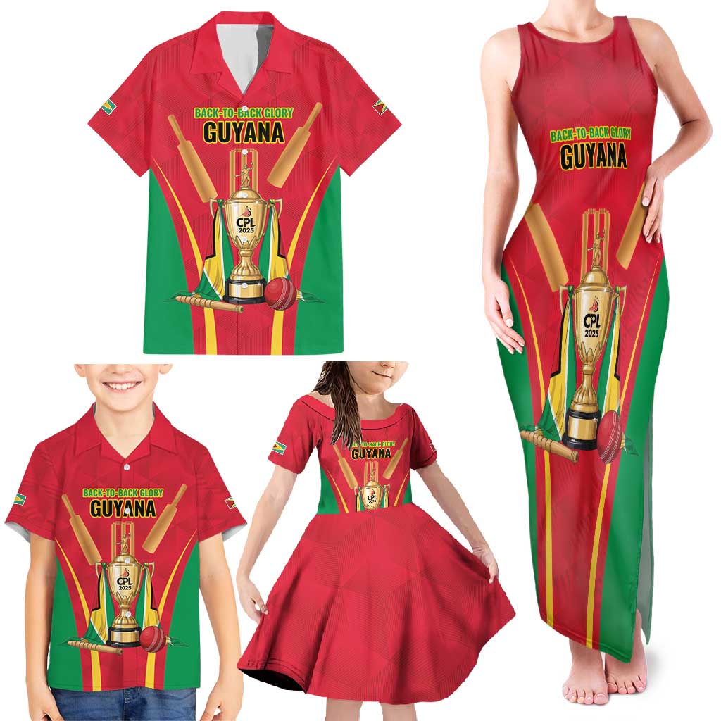 Custom Guyana Victory Run 2025 Family Matching Tank Maxi Dress and Hawaiian Shirt Caribbean Cricket Supporter Amazon Warriors - Wonder Print Shop