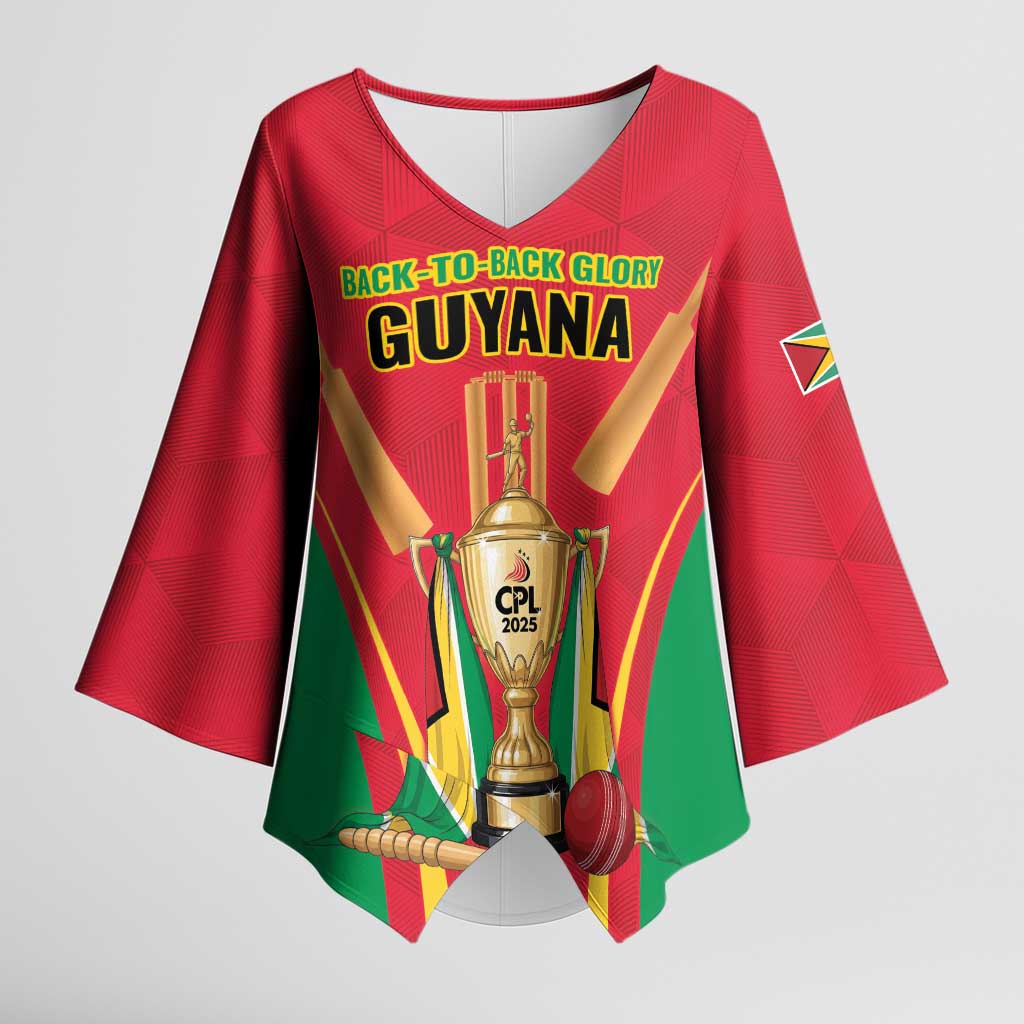 Custom Guyana Victory Run 2025 Kimono Sleeve Blouse Caribbean Cricket Supporter Amazon Warriors - Wonder Print Shop