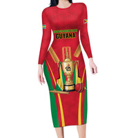 Custom Guyana Victory Run 2025 Long Sleeve Bodycon Dress Caribbean Cricket Supporter Amazon Warriors - Wonder Print Shop