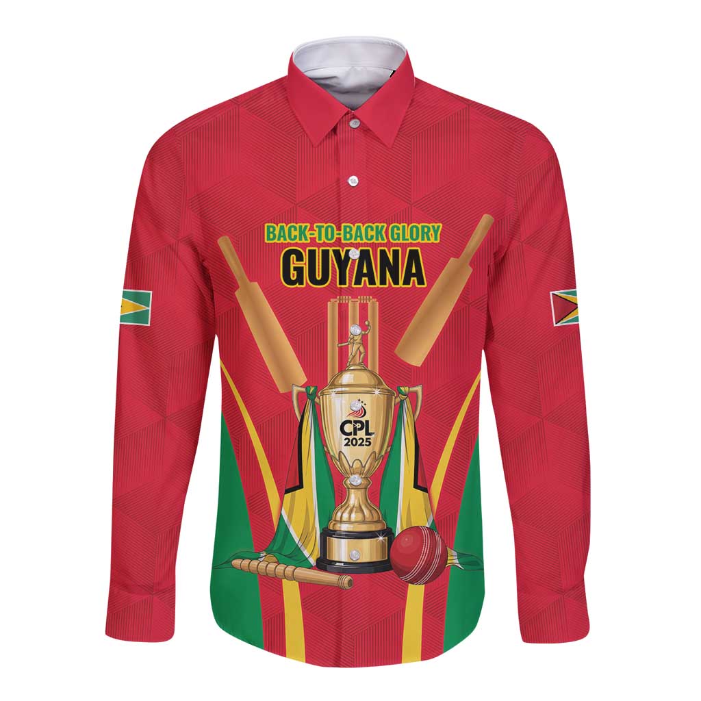 Custom Guyana Victory Run 2025 Long Sleeve Button Shirt Caribbean Cricket Supporter Amazon Warriors - Wonder Print Shop
