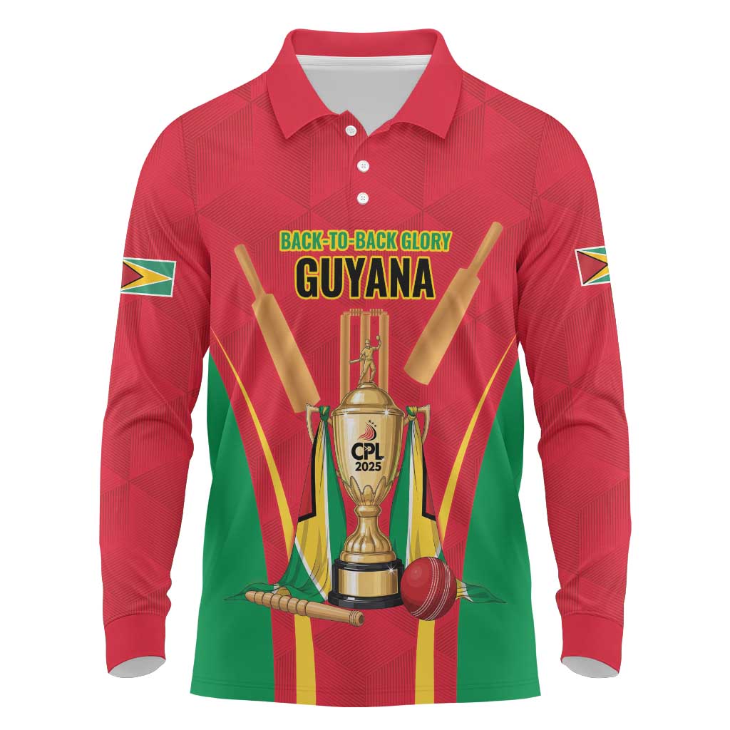 Custom Guyana Victory Run 2025 Long Sleeve Polo Shirt Caribbean Cricket Supporter Amazon Warriors - Wonder Print Shop