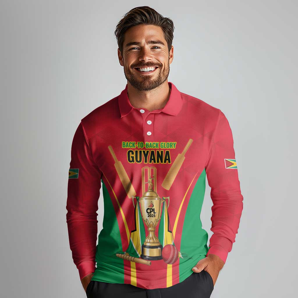 Custom Guyana Victory Run 2025 Long Sleeve Polo Shirt Caribbean Cricket Supporter Amazon Warriors - Wonder Print Shop