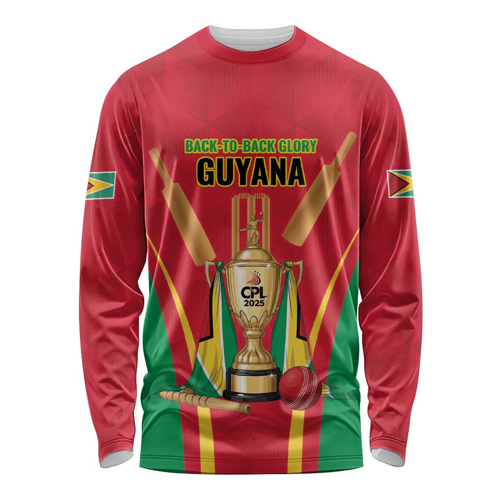 Custom Guyana Victory Run 2025 Long Sleeve Shirt Caribbean Cricket Supporter Amazon Warriors - Wonder Print Shop