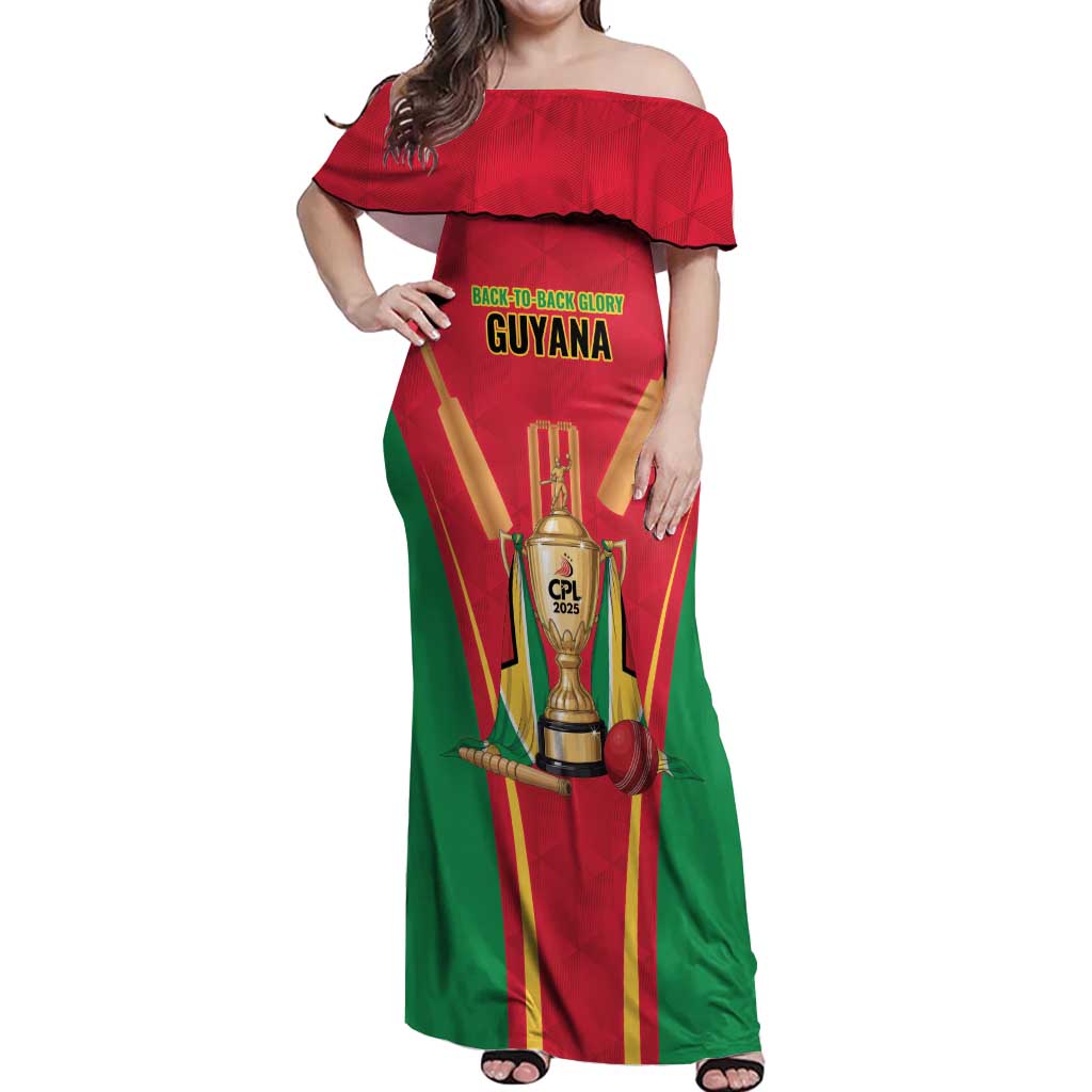 Custom Guyana Victory Run 2025 Off Shoulder Maxi Dress Caribbean Cricket Supporter Amazon Warriors - Wonder Print Shop