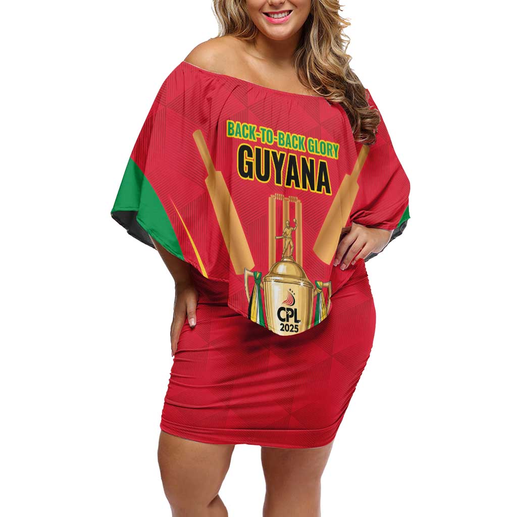 Custom Guyana Victory Run 2025 Off Shoulder Short Dress Caribbean Cricket Supporter Amazon Warriors - Wonder Print Shop