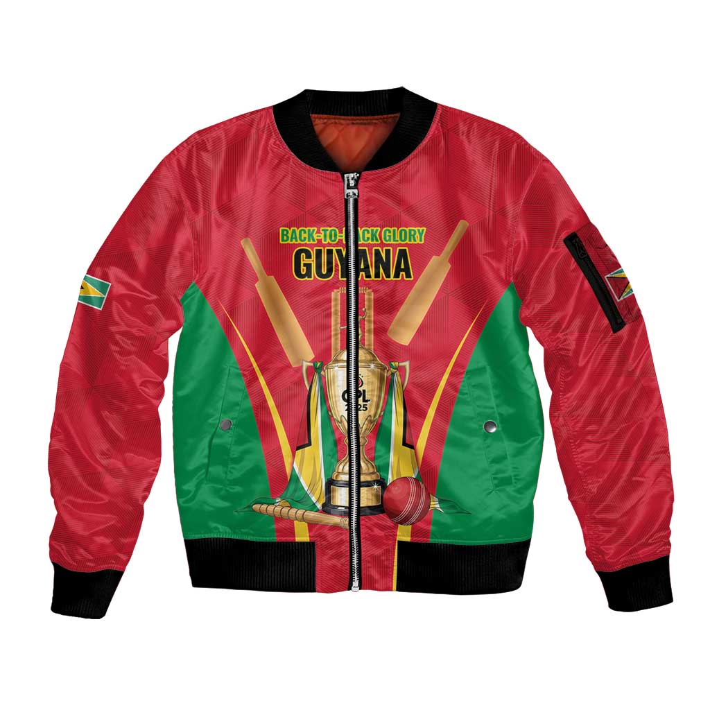 Custom Guyana Victory Run 2025 Sleeve Zip Bomber Jacket Caribbean Cricket Supporter Amazon Warriors - Wonder Print Shop