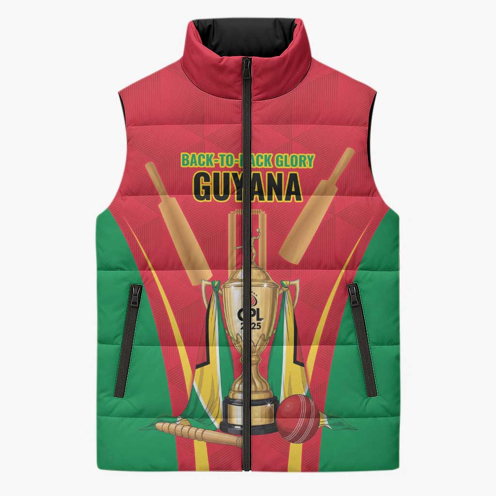 Custom Guyana Victory Run 2025 Sleeveless Puffer Jacket Caribbean Cricket Supporter Amazon Warriors - Wonder Print Shop