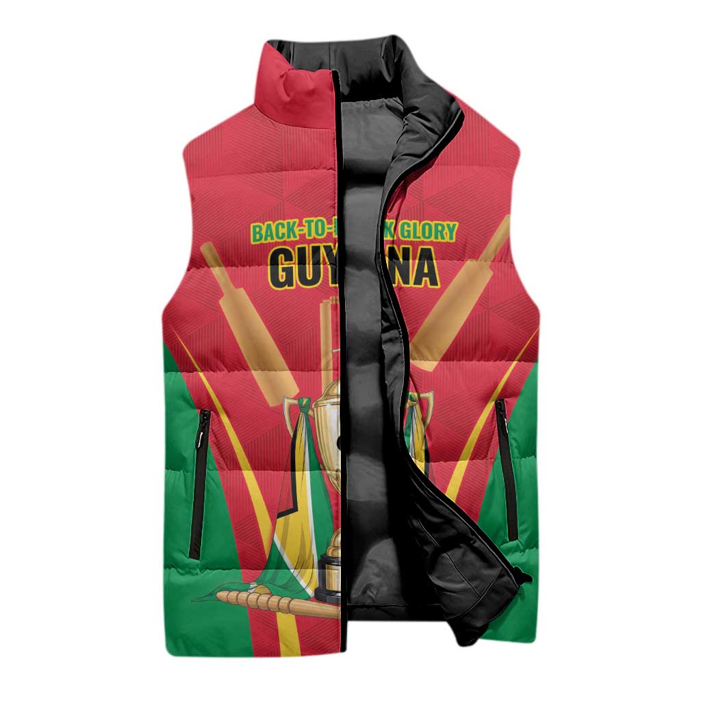 Custom Guyana Victory Run 2025 Sleeveless Puffer Jacket Caribbean Cricket Supporter Amazon Warriors - Wonder Print Shop