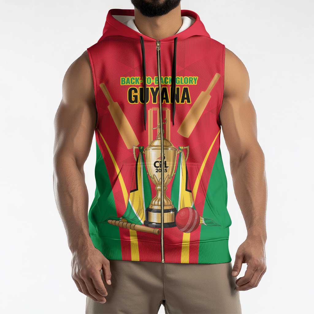 Custom Guyana Victory Run 2025 Sleeveless Zip Hoodie Caribbean Cricket Supporter Amazon Warriors - Wonder Print Shop