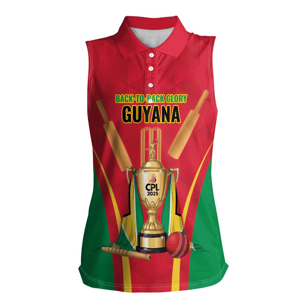 Custom Guyana Victory Run 2025 Women Sleeveless Polo Shirt Caribbean Cricket Supporter Amazon Warriors - Wonder Print Shop
