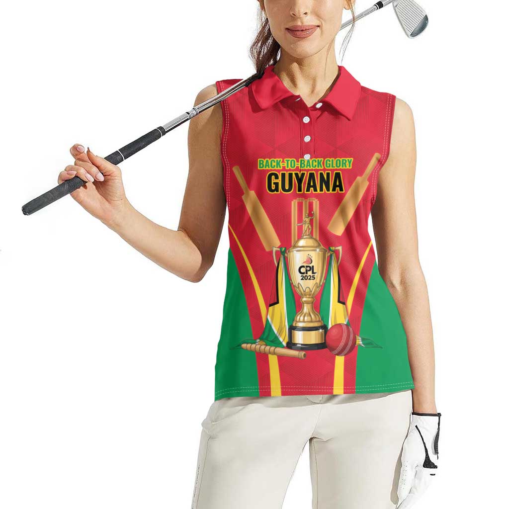 Custom Guyana Victory Run 2025 Women Sleeveless Polo Shirt Caribbean Cricket Supporter Amazon Warriors - Wonder Print Shop