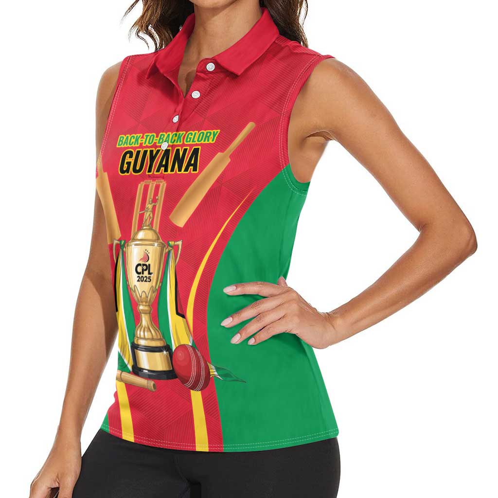 Custom Guyana Victory Run 2025 Women Sleeveless Polo Shirt Caribbean Cricket Supporter Amazon Warriors - Wonder Print Shop