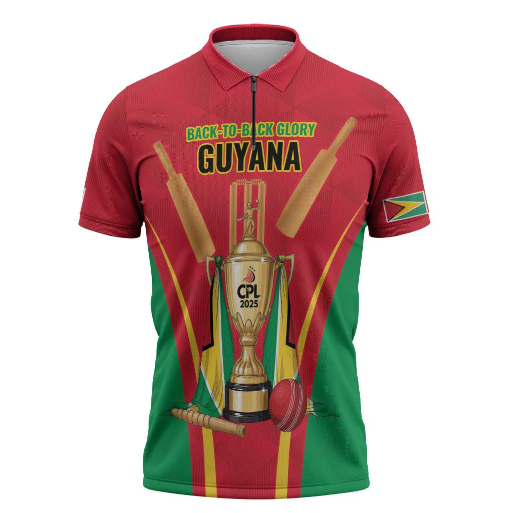 Custom Guyana Victory Run 2025 Zipper Polo Shirt Caribbean Cricket Supporter Amazon Warriors - Wonder Print Shop