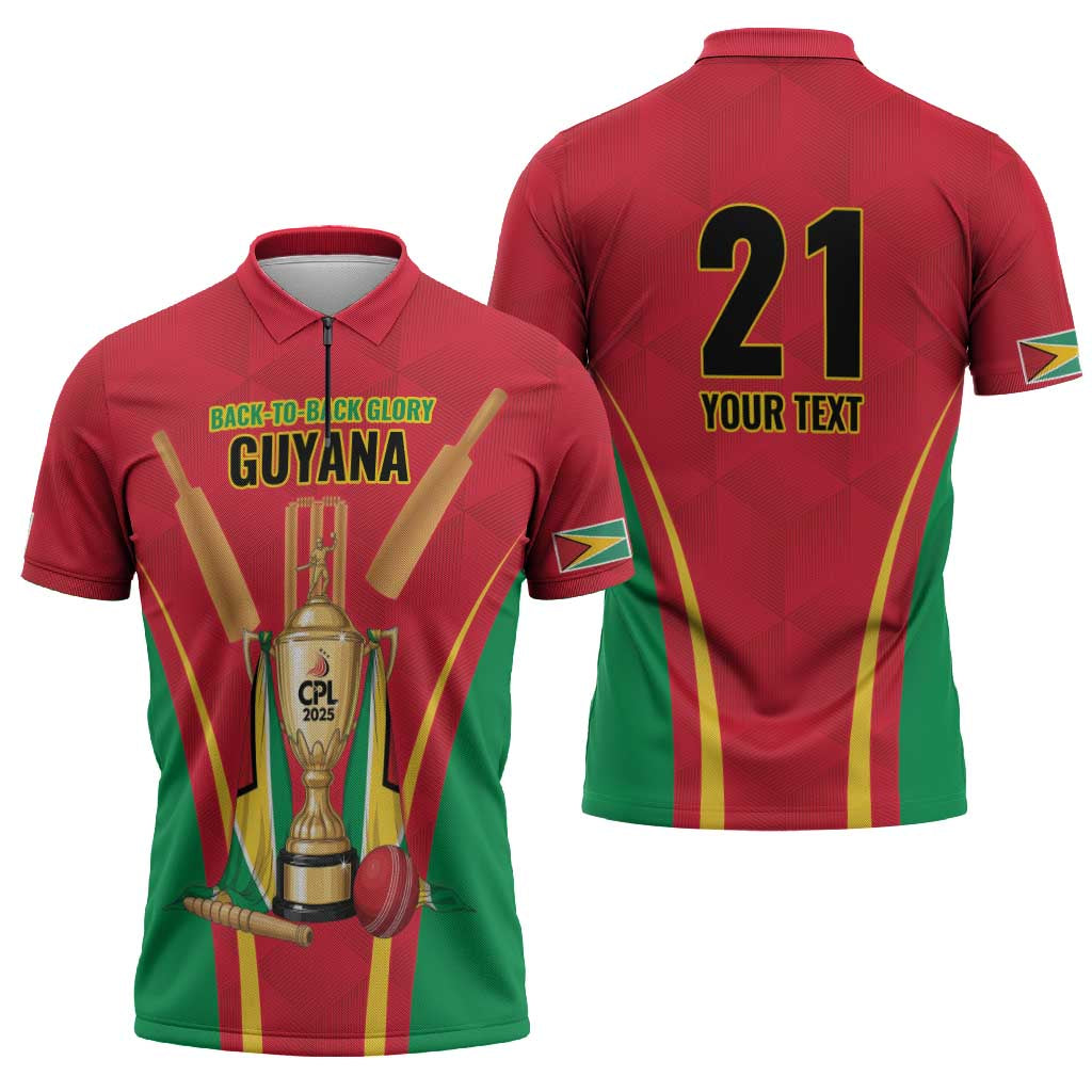 Custom Guyana Victory Run 2025 Zipper Polo Shirt Caribbean Cricket Supporter Amazon Warriors - Wonder Print Shop