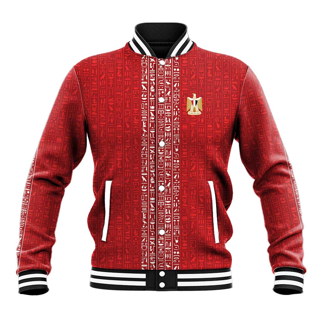 World Football 2026 Egypt Custom Baseball Jacket Red Ancient Egyptian Hieroglyphs - Wonder Print Shop