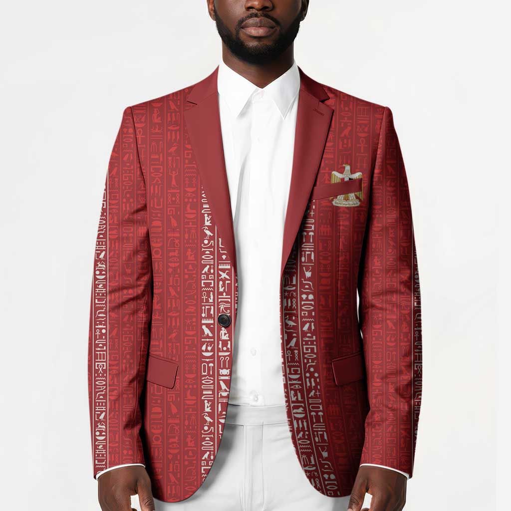 World Football 2026 Egypt Custom Blazer Red Ancient Egyptian Hieroglyphs - Wonder Print Shop