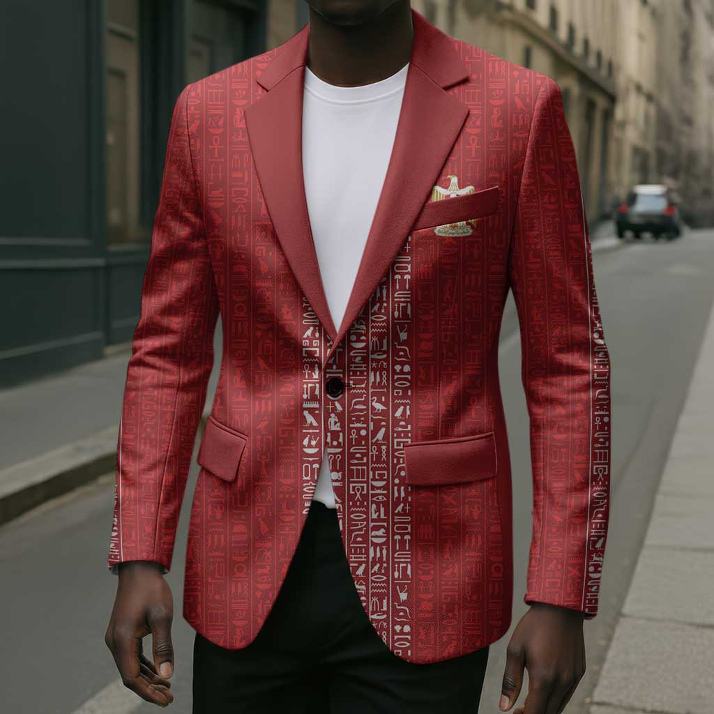 World Football 2026 Egypt Custom Blazer Red Ancient Egyptian Hieroglyphs - Wonder Print Shop