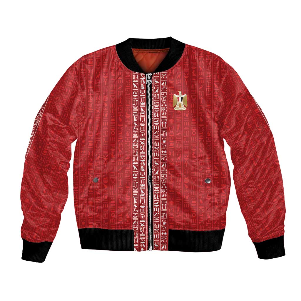 World Football 2026 Egypt Custom Bomber Jacket Red Ancient Egyptian Hieroglyphs - Wonder Print Shop