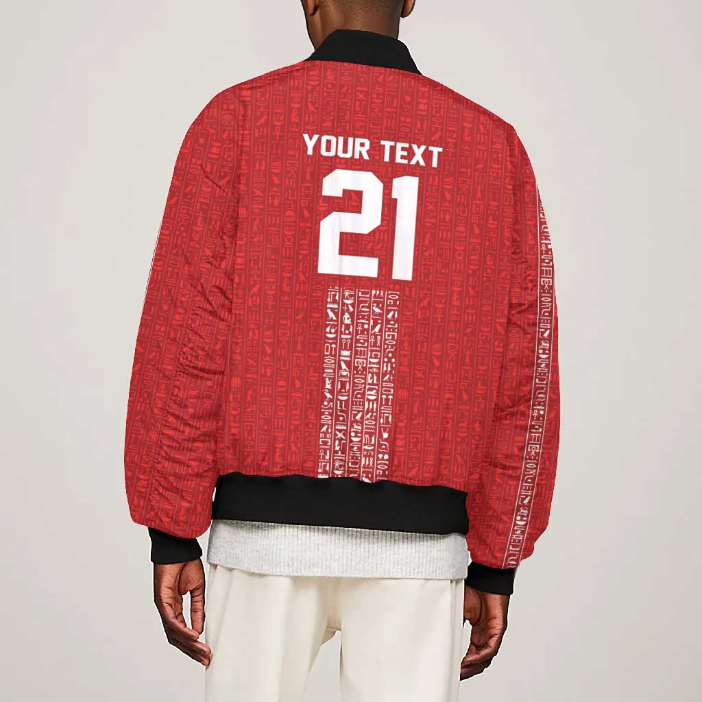 World Football 2026 Egypt Custom Bomber Jacket Red Ancient Egyptian Hieroglyphs - Wonder Print Shop